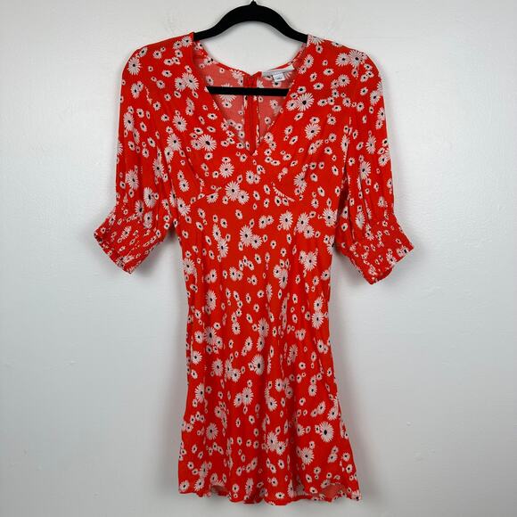 Rixo x Target Womens Short Sleeve V-Neck Daisy Print Red/White Swing Dress 4 - Picture 1 of 7
